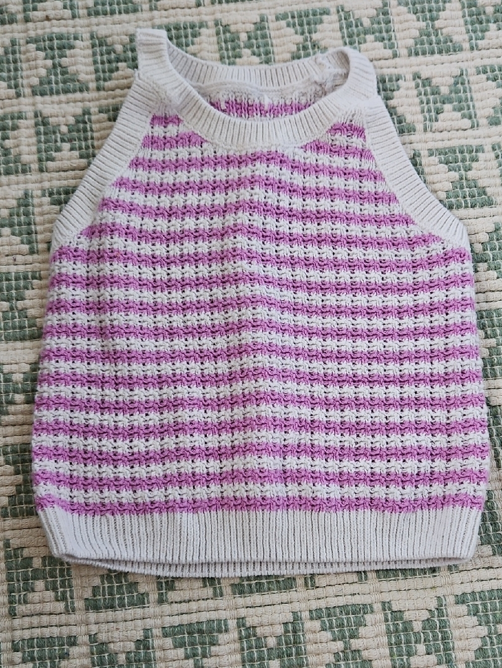 Source Unknown Pink and White Striped Knit/crochet Tank Top